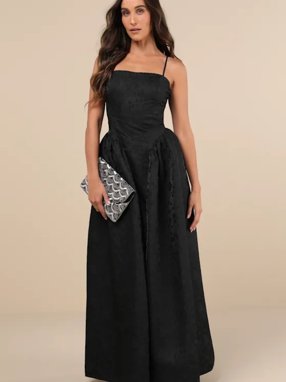 Elegant Black Strap Evening Gown